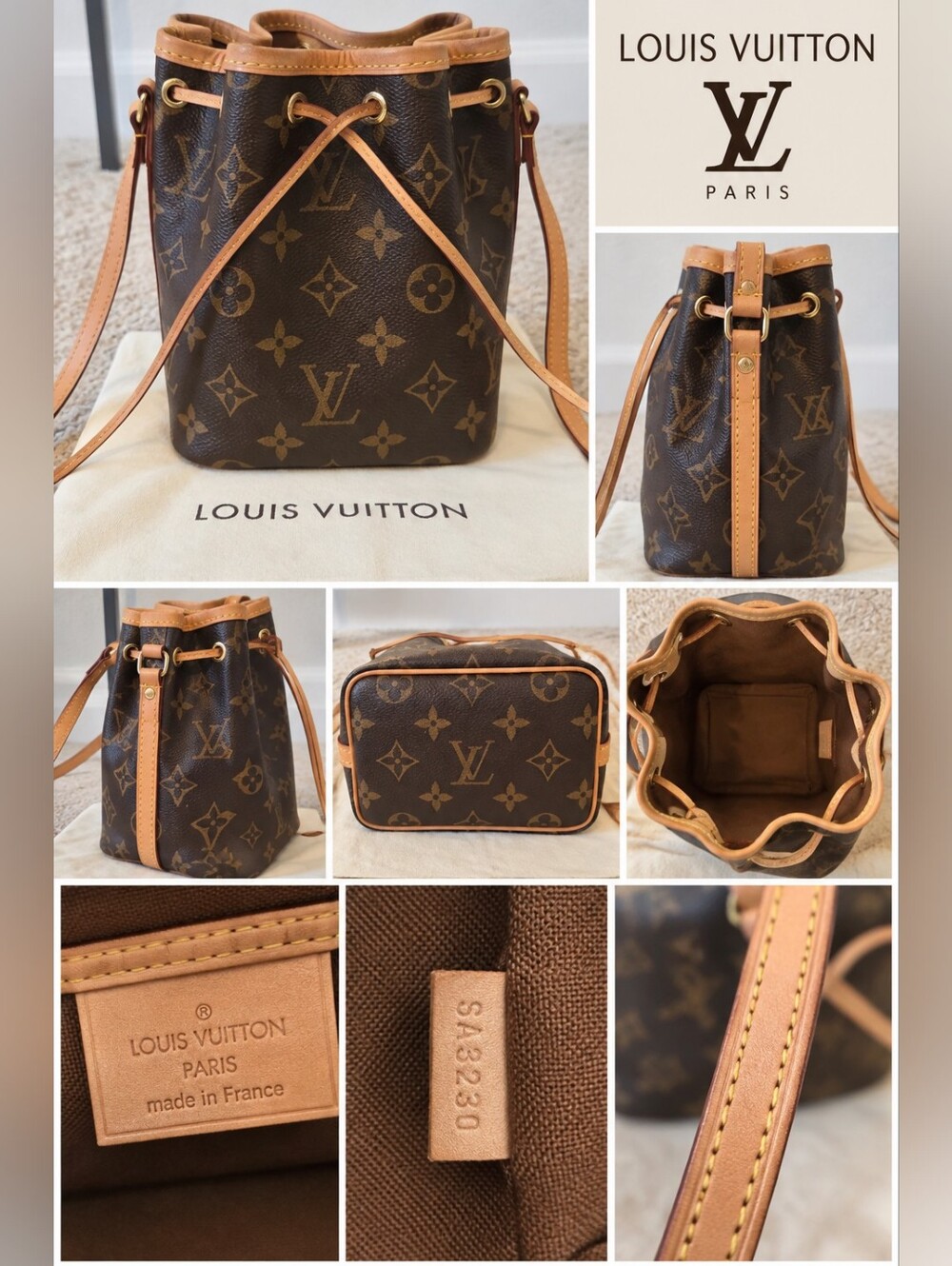 Authentic Louis Vuitton Monogram Mini Noé Bucket Crossbody Bag